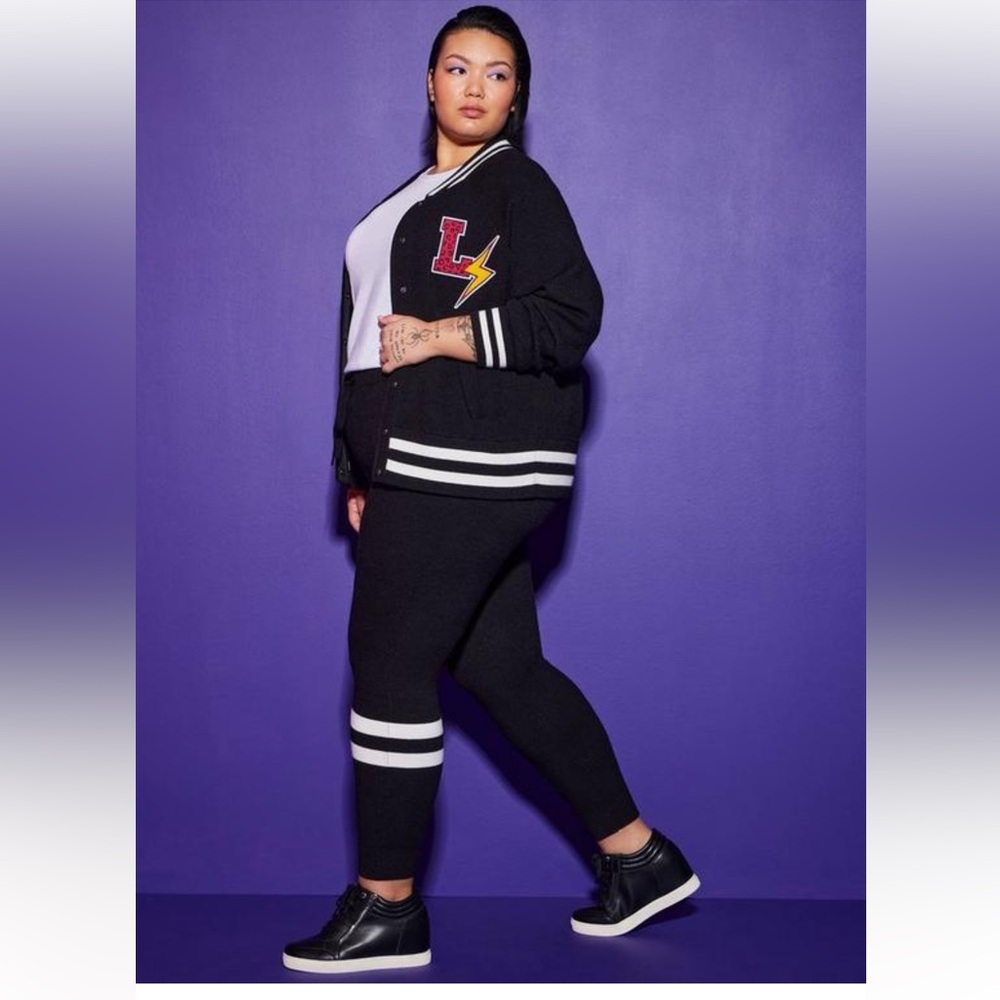 Lovesick Varsity Black Bomber Sweater with White Stripes
